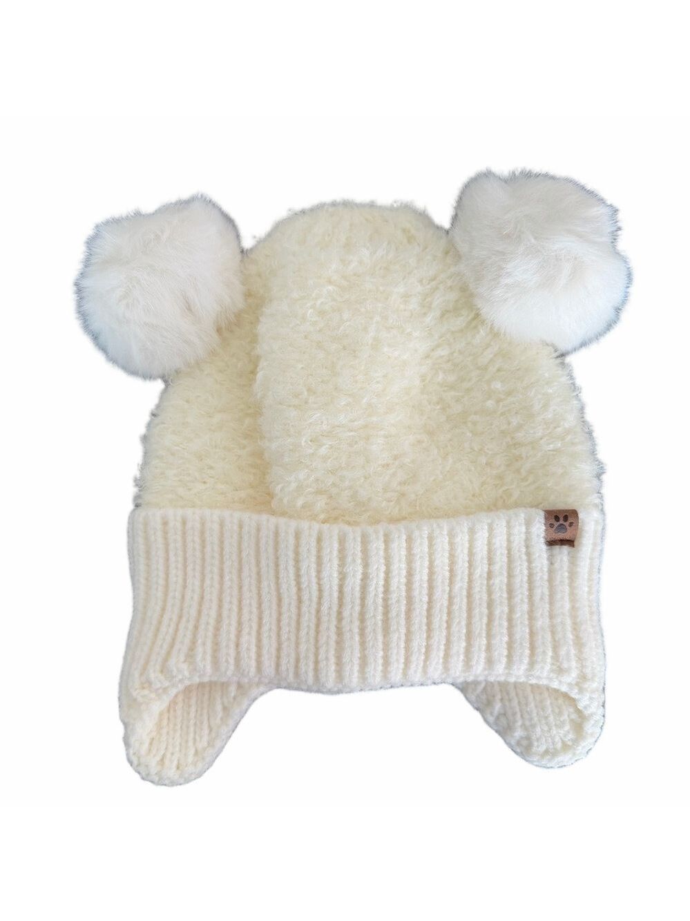 Youth / Baby Soft Knit Winter White Sherpa Style Pom Pom Hat #2602030